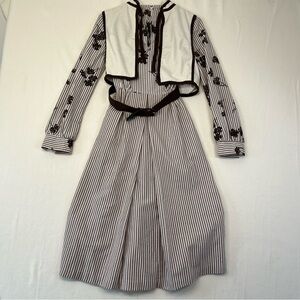 Vintage 70s Seersucker Midi Dress Matching vest and Belt XS Brown
